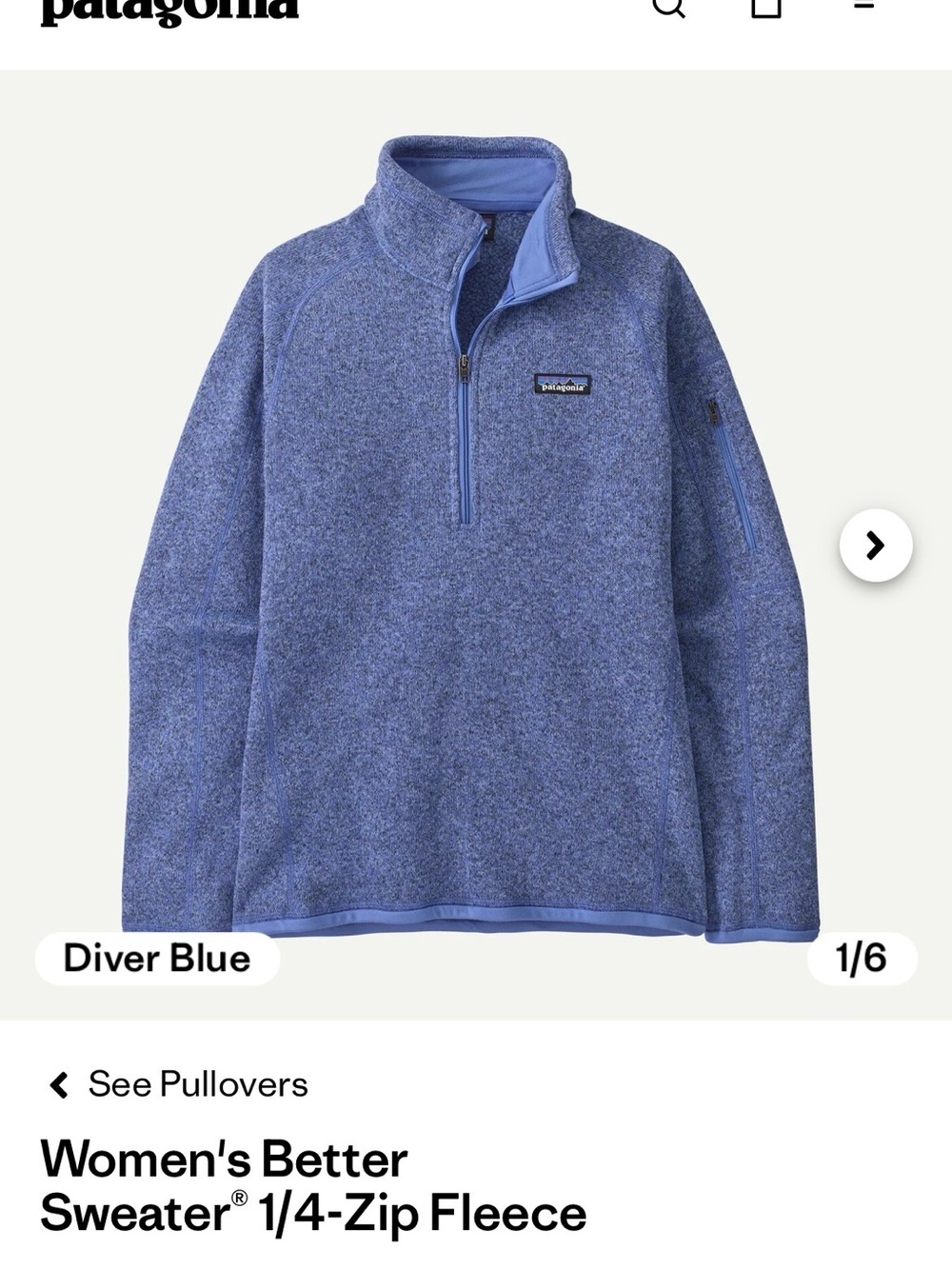 Patagonia Diver Blue 1/4-Zip Women's Pullover